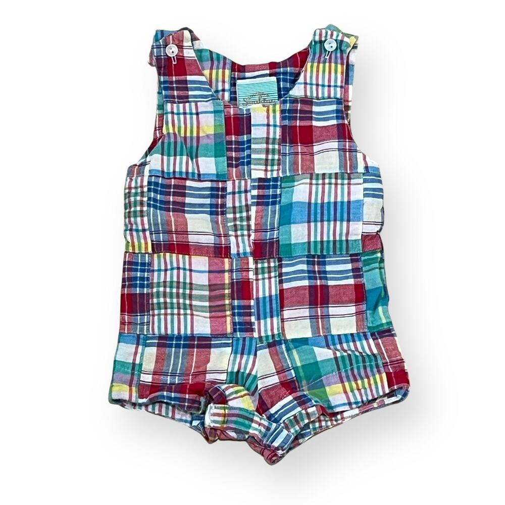 Southern Sunshine Baby Boy 3M Patchwork Plaid Jon Jon Cotton Made In USA Summer